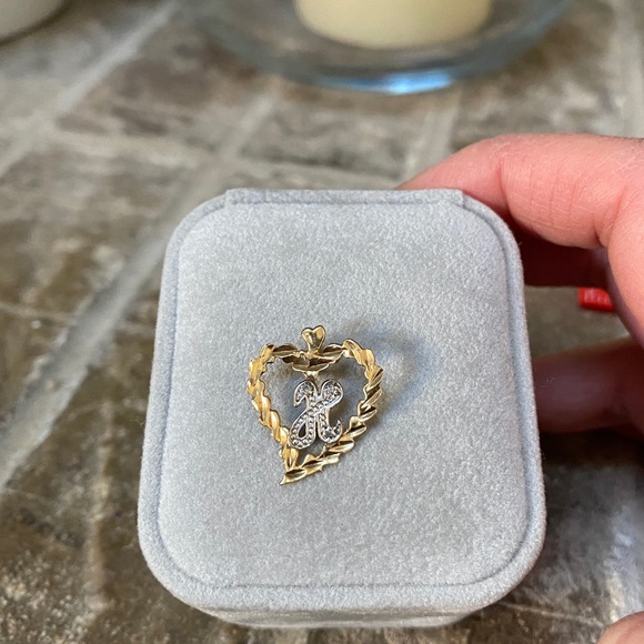 GENUINE 14KT Gold Diamond Pendant Charm Heart Initial Charm “H” - Picture 4 of 6